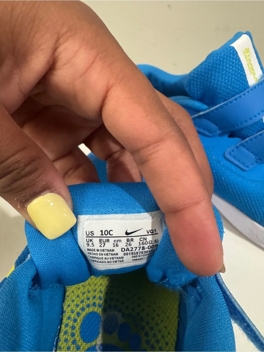 Nike Kids Blue and Neon Yellow Velcro Sneakers